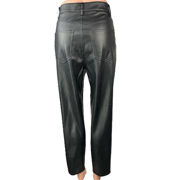 Zara Women's Black Faux Vegan Leather High Waist Straight Ankle Trousers Pants 6 - Picture 3 of 6